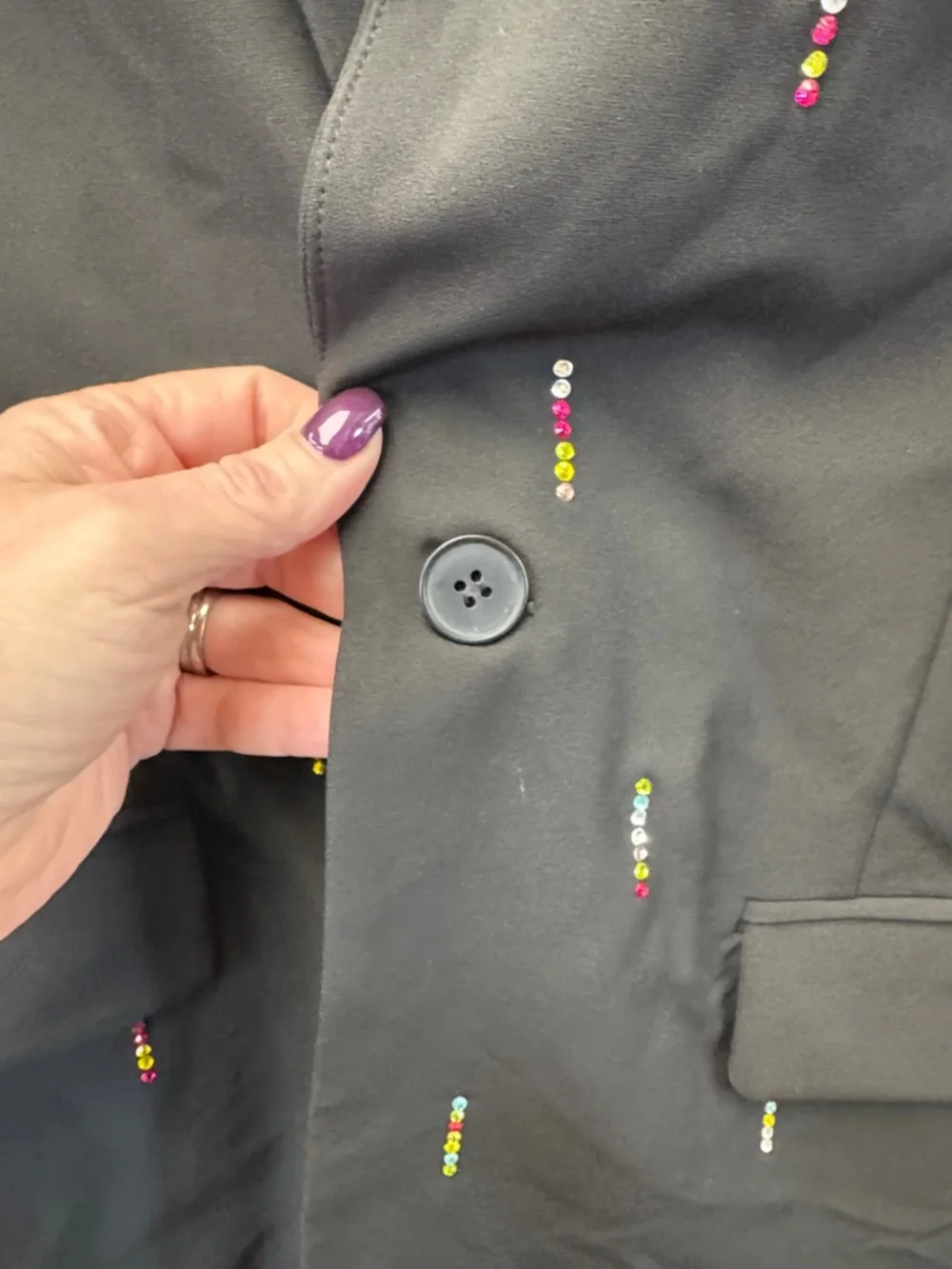 Black‎ Embroidered Notch Lapel Blazer with Multicolor Accents